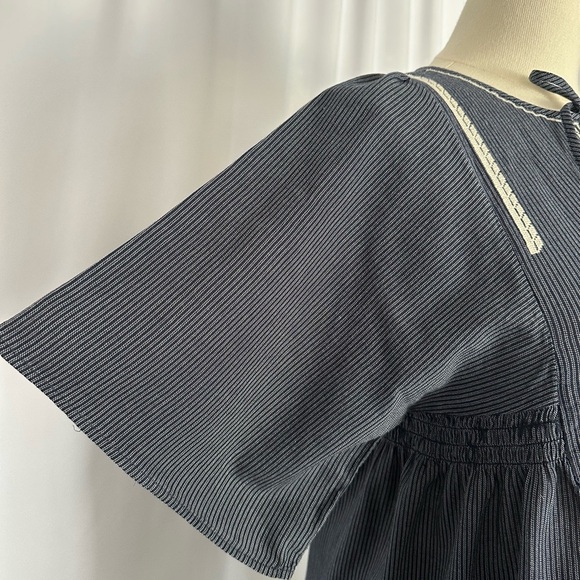 Banana Republic Striped Tie-Neck Embroidered Blouse (853) - Picture 8 of 15